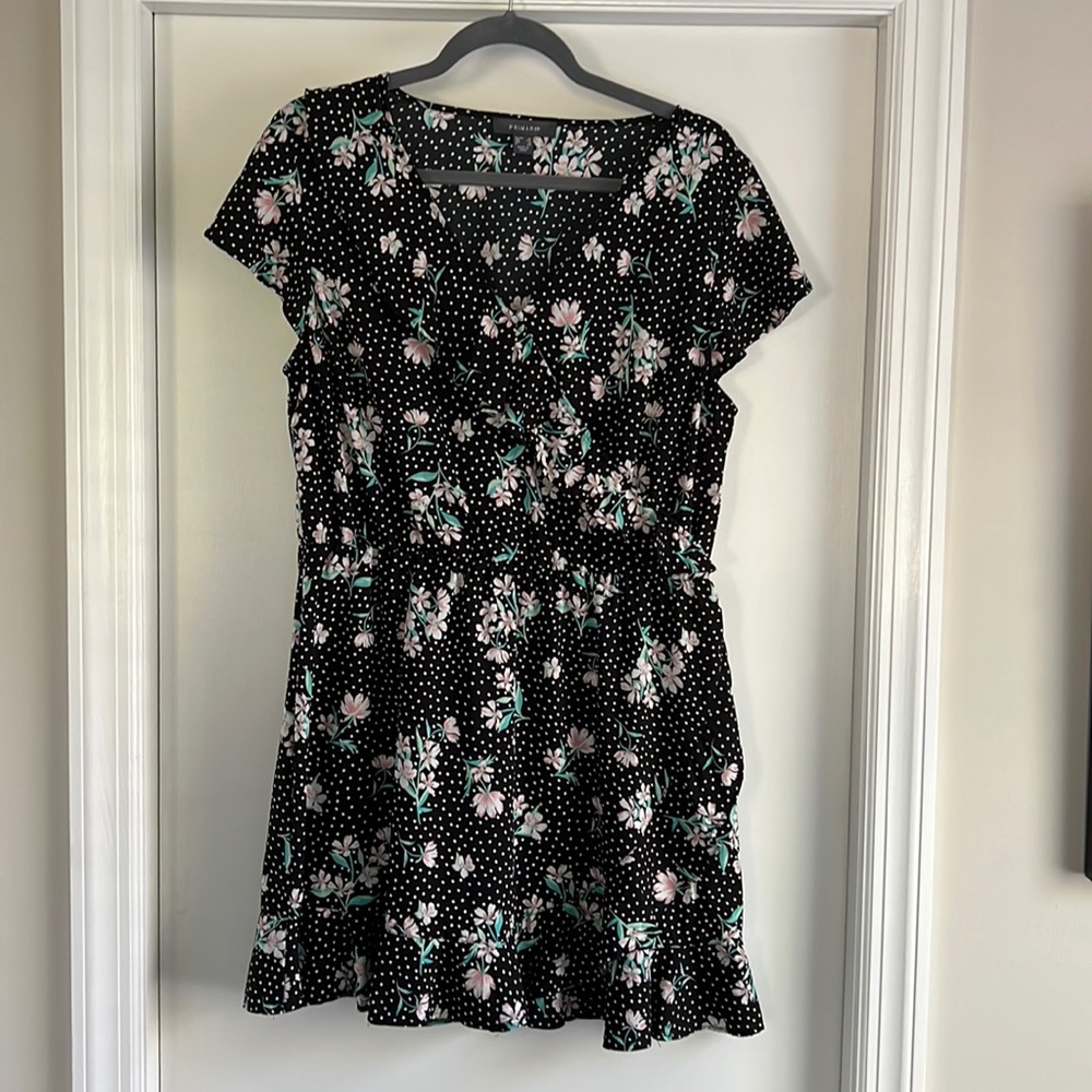 Black floral silky mini dress